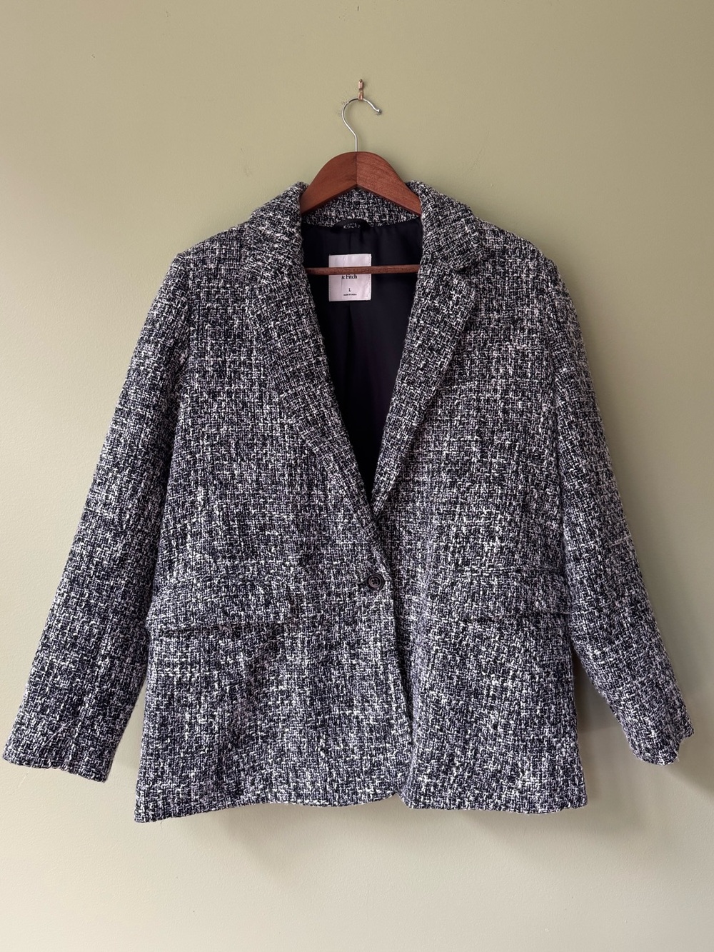 Abercrombie & Fitch Tweed Boucle Textured Salt & Pepper Black White Blazer